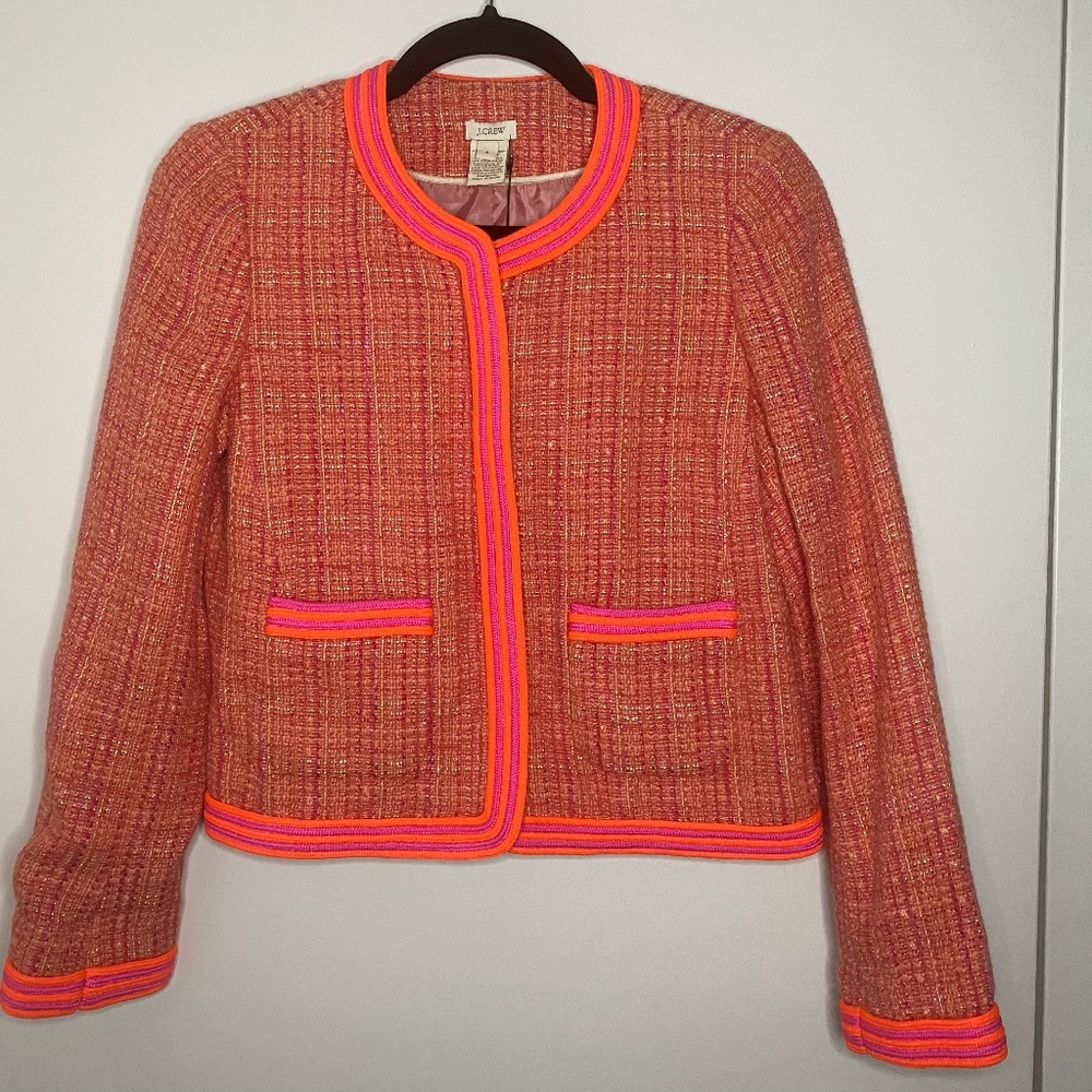 NWT J Crew Neon Plaid Boucle Tweed Jacket Blazer 4